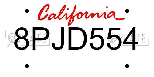 8PJD554 California License Plate
