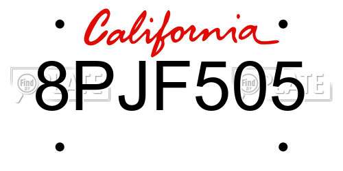 8PJF505 California License Plate
