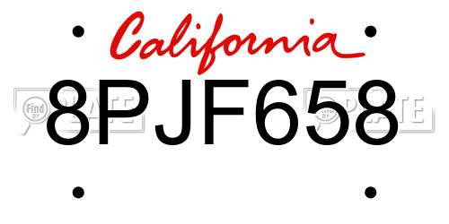 8PJF658 California License Plate