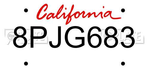 8PJG683 California License Plate