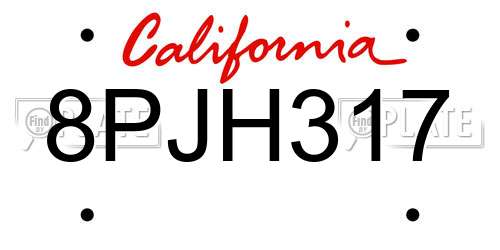 8PJH317 California License Plate