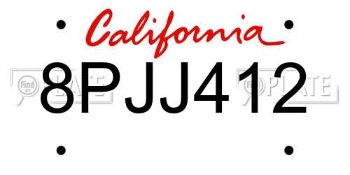 8PJJ412 California License Plate