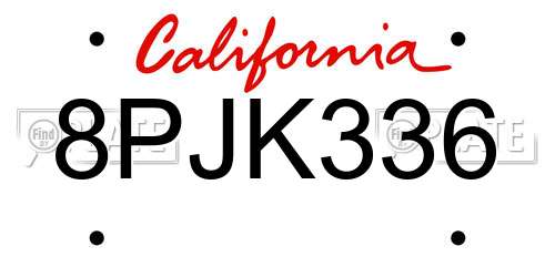8PJK336 California License Plate