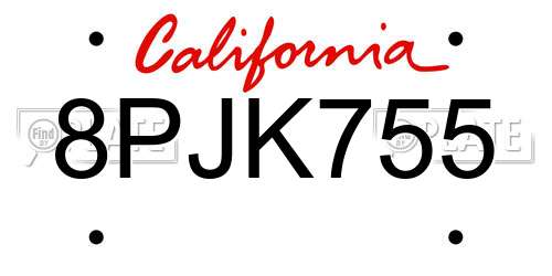 8PJK755 California License Plate