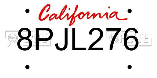 8PJL276 California License Plate