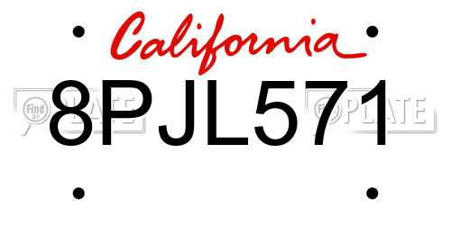 8PJL571 California License Plate