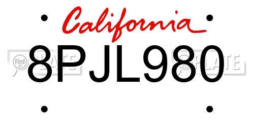 8PJL980 California License Plate
