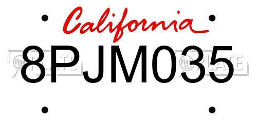 8PJM035 California License Plate