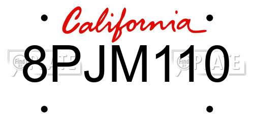 8PJM110 California License Plate