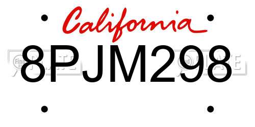 8PJM298 California License Plate