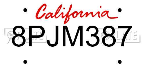 8PJM387 California License Plate