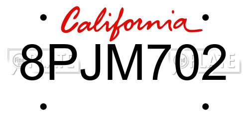 8PJM702 California License Plate