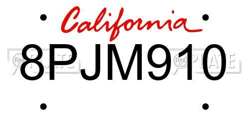 8PJM910 California License Plate