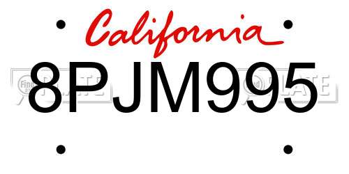 8PJM995 California License Plate