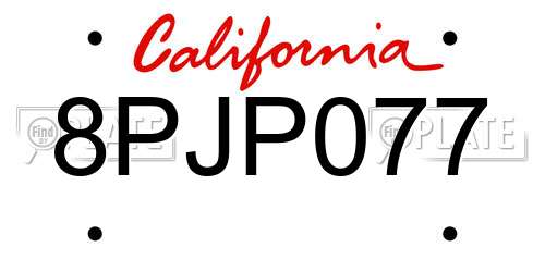 8PJP077 California License Plate
