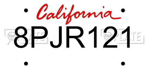 8PJR121 California License Plate