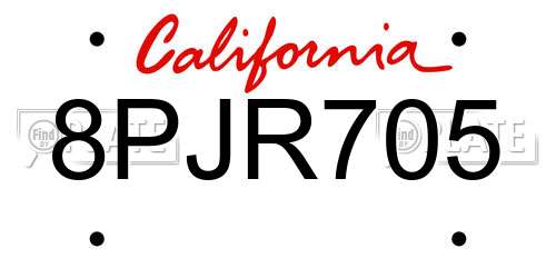8PJR705 California License Plate