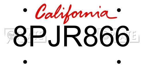 8PJR866 California License Plate