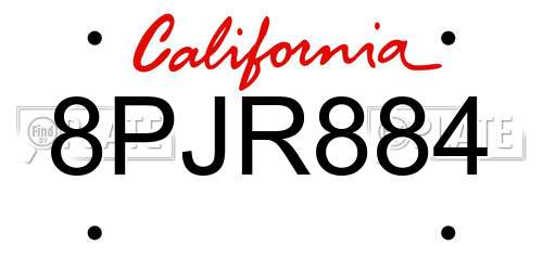 8PJR884 California License Plate