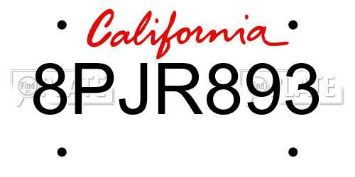 8PJR893 California License Plate