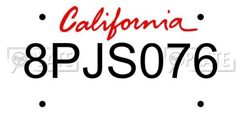 8PJS076 California License Plate