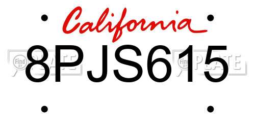 8PJS615 California License Plate