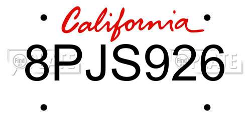 8PJS926 California License Plate