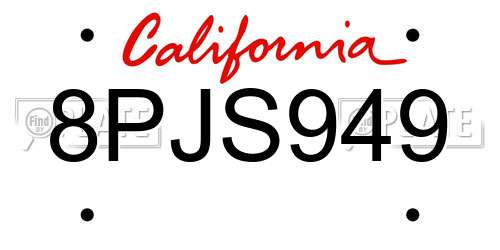 8PJS949 California License Plate