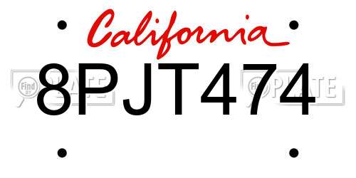 8PJT474 California License Plate