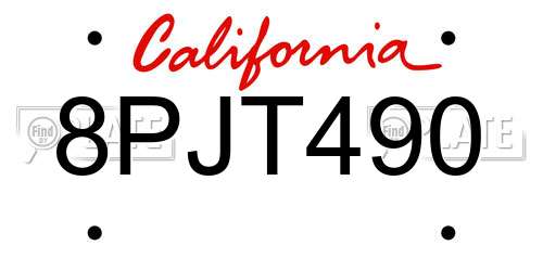 8PJT490 California License Plate