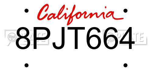 8PJT664 California License Plate