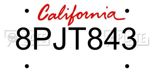 8PJT843 California License Plate