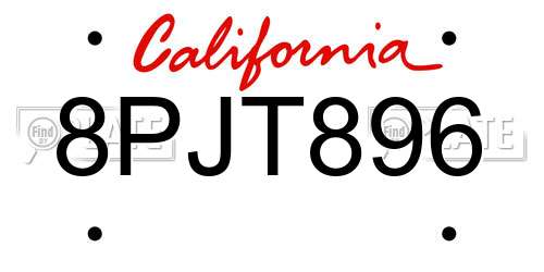 8PJT896 California License Plate