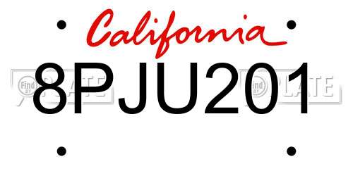 8PJU201 California License Plate