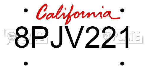 8PJV221 California License Plate