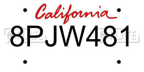 8PJW481 California License Plate