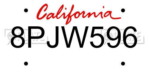 8PJW596 California License Plate