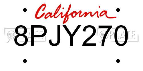 8PJY270 California License Plate