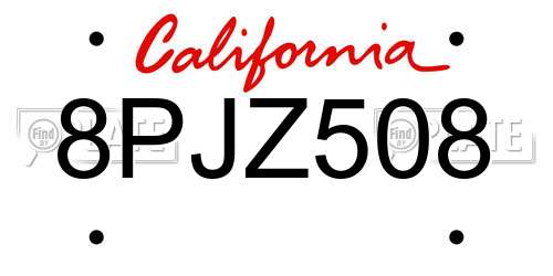 8PJZ508 California License Plate