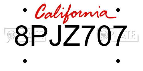 8PJZ707 California License Plate