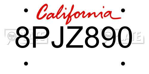 8PJZ890 California License Plate