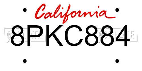 8PKC884 California License Plate