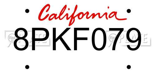 8PKF079 California License Plate