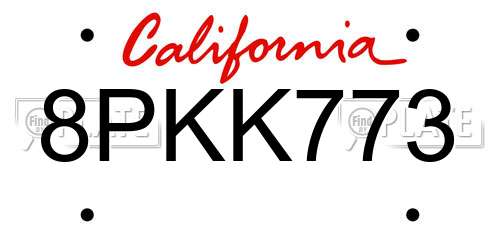 8PKK773 California License Plate