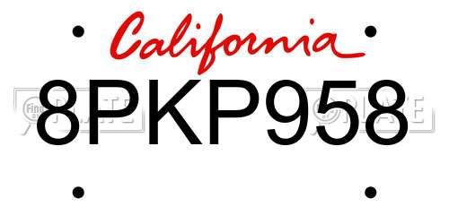 8PKP958 California License Plate