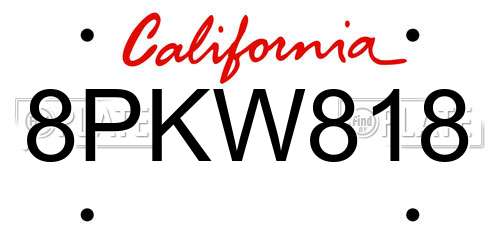 8PKW818 California License Plate