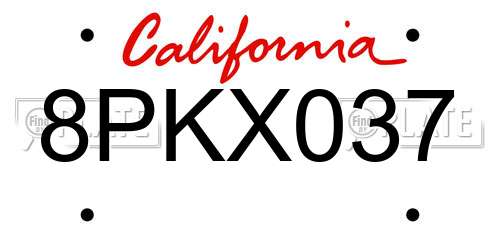 8PKX037 California License Plate