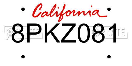 8PKZ081 California License Plate