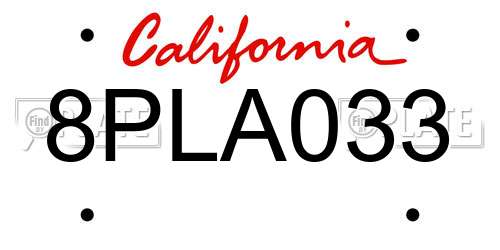8PLA033 California License Plate