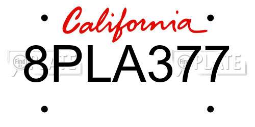 8PLA377 California License Plate